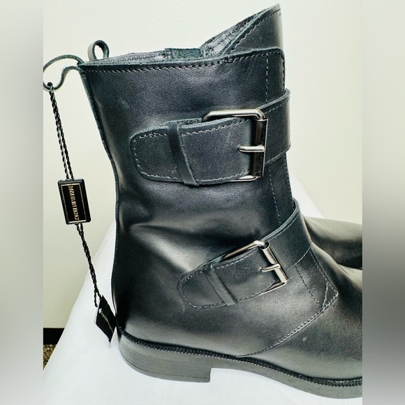 NEW Emanuele Crasto Women’s Double Buckle Moto  Black Leather Boots Size 8 / 39 - Picture 6 of 12
